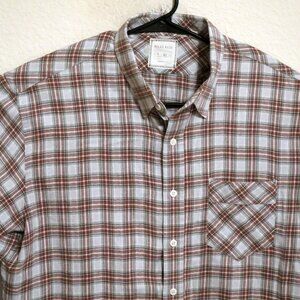Billy Reid Shirt Mens XL Long Sleeve Button Standard Cut White Brown Striped